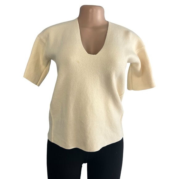 Iris & Ink Cream Wool Knit Short Sleeve Sweater - Picture 1 of 9